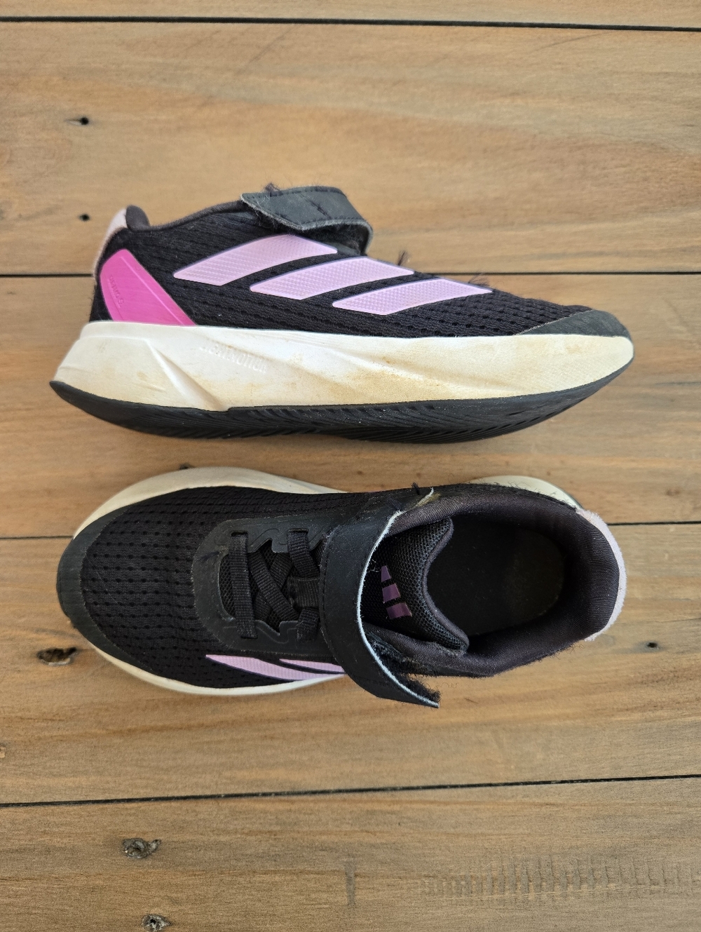 Kids Adidas Black and Pink Athletic Sneakers